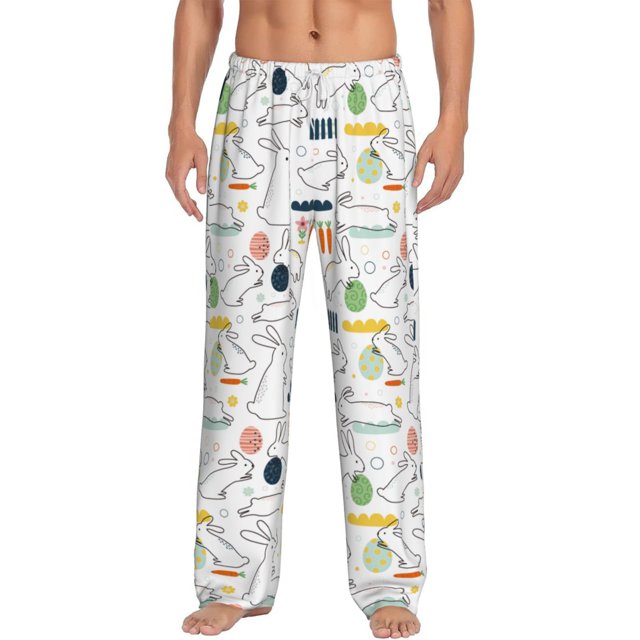 Xecao Easter Rabbit for Men's Pajama Pants Long Lounge Pants with Drawstring Waistband and Pockets Comfortable Sleepwear for Home Relaxation-Medium