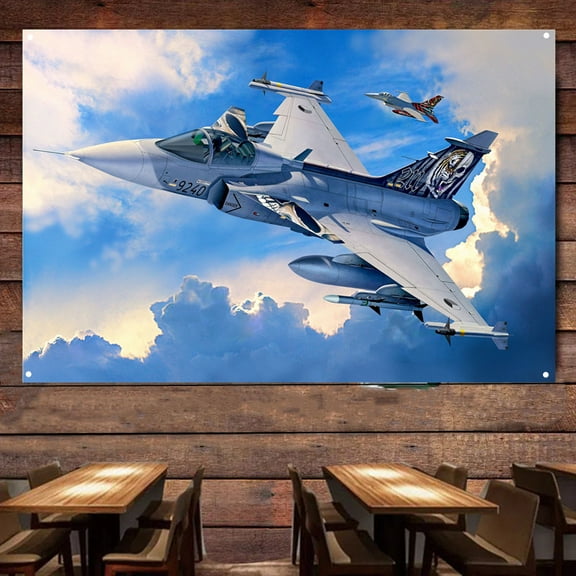 JAS-39C Gripen Fighter Jet Wall Art Poster Print Wall Decor Banner - 38" x 57" Aviation Air Combat Weapons Picture Flip Chart Flags on the Wall - Air Force Tapestry Gift By Army Fans