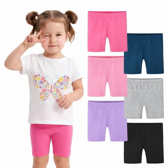 Ruisita 6 Pack Toddler Girls Cotton Bike Shorts, Soft Baby Girl Shorts, Pull-On Cartwheel Shorts, Solid Athletic Shorts for Kids