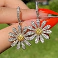 thumbnail image 1 of Exquisite Silver Daisy Flower Sunflower Stud Earring Crystal Earring Fashion Sunflower Hoop Dangle Earrings for Wedding, 1 of 7
