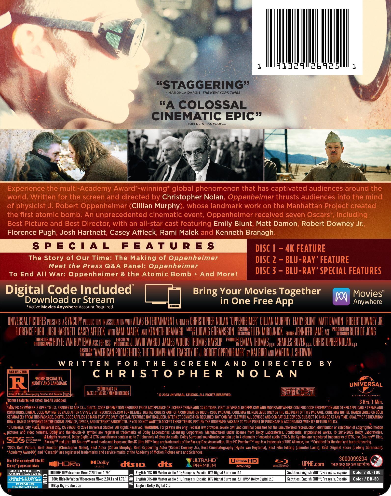 Oppenheimer (Walmart Exclusive) (Collectible Steelbook) (4K Ultra HD + Blu-ray + Digital Copy), Drama, Universal