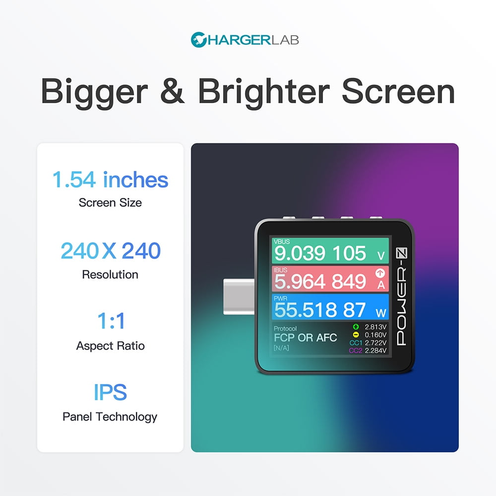 ChargerLAB Power-Z KM003C Portable USB-C Fast Charging Tester PD3.1 QC5.0 Digital Voltmeter & Ammeter Power Bank Tester，Black