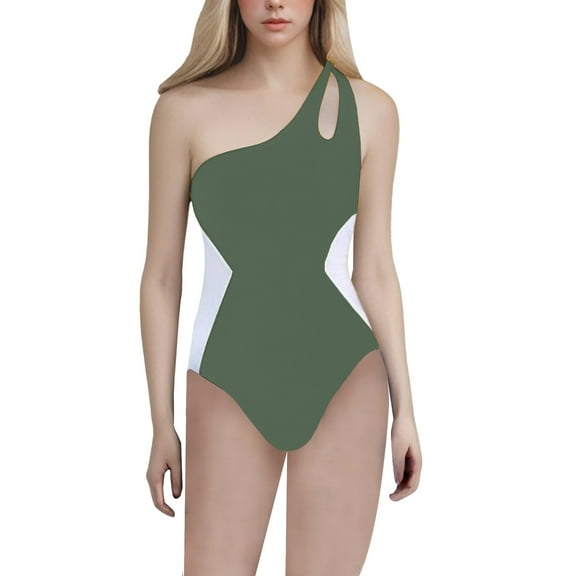 Clothing 2025 Yajing Tankini Swimsuits for Women L Green Womens One Shoulder Swimsuits Tummy Bathing Suit Slimming Sporty Color Block Cute Swimwear