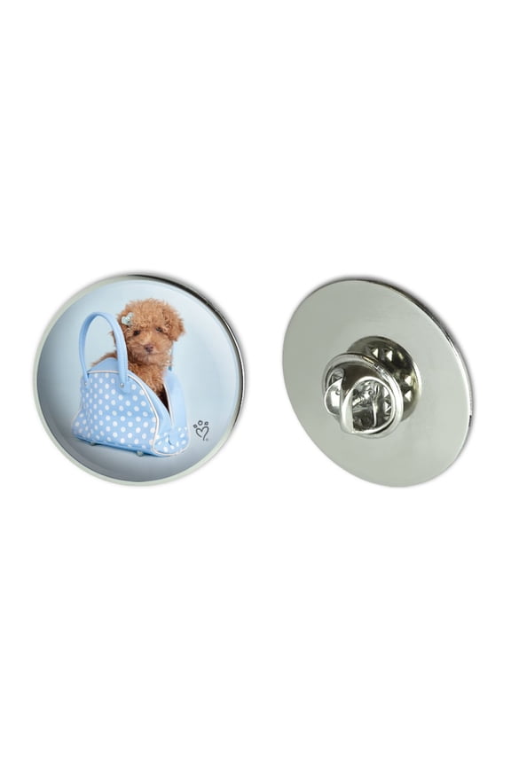 Poodle Puppy Dog Blue Spotted Handbag Metal 1.1" Tie Tack Hat Lapel Pin Pinback