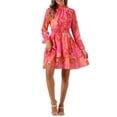 thumbnail image 2 of INSPIRE CHIC Women's Floral Long Sleeve Mini Dress Smocked Neck Ruffle Trim Chiffon Casual Dress Hot Pink XL, 2 of 6
