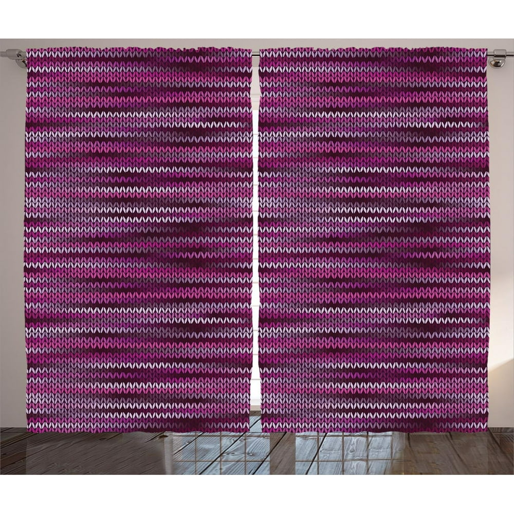 Magenta Decor Curtains 2 Panels Set, Vintage Knit Pattern Featured