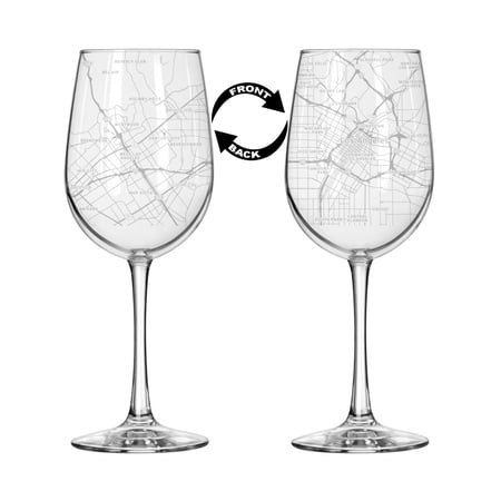 16 oz Tall Stemmed Wine Glass for Red or White Wine Wrap Around City Map Los Angeles CA California