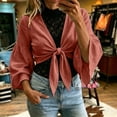 thumbnail image 2 of Cmfcve Women's Tie Front Crop Cardigans Long Bell Sleeve Cotton Linen Shrugs Casual Summer Beach Cover Ups, 2 of 7