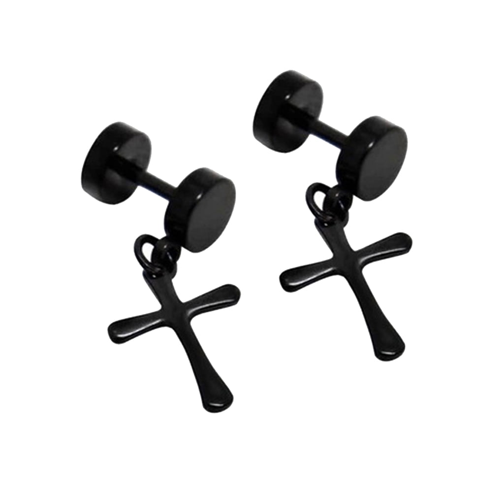 Stainless Steel Barbell Dangle Cross Piercing Fake Cheater Earring Ear Studs 