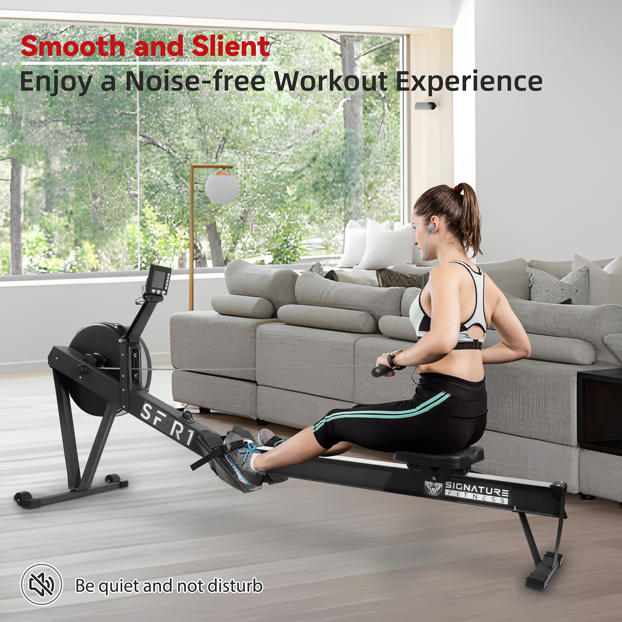FlexWave Indoor Rowing Machine with 10-Level Wind Resistance, LCD Display, Adjustable Seat and Footrests, Quiet Operation, 330 lbs Capacity