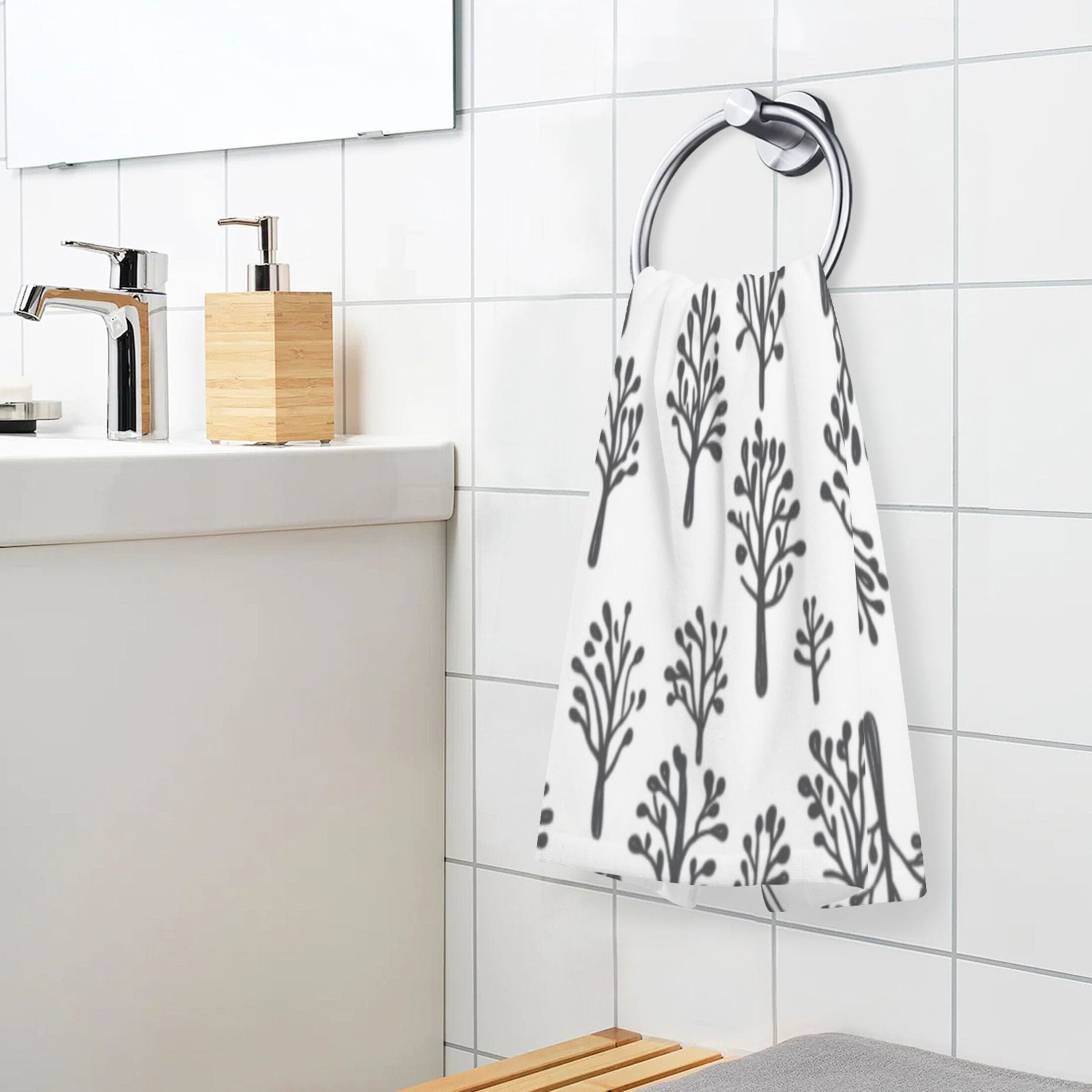 Cotton Towel Two-Piece 16x28 Inch One Sizex2 Face Towel Set Towel Set Cotton Hand Bath Towel Bathroom Beach Black Cartoon Tree