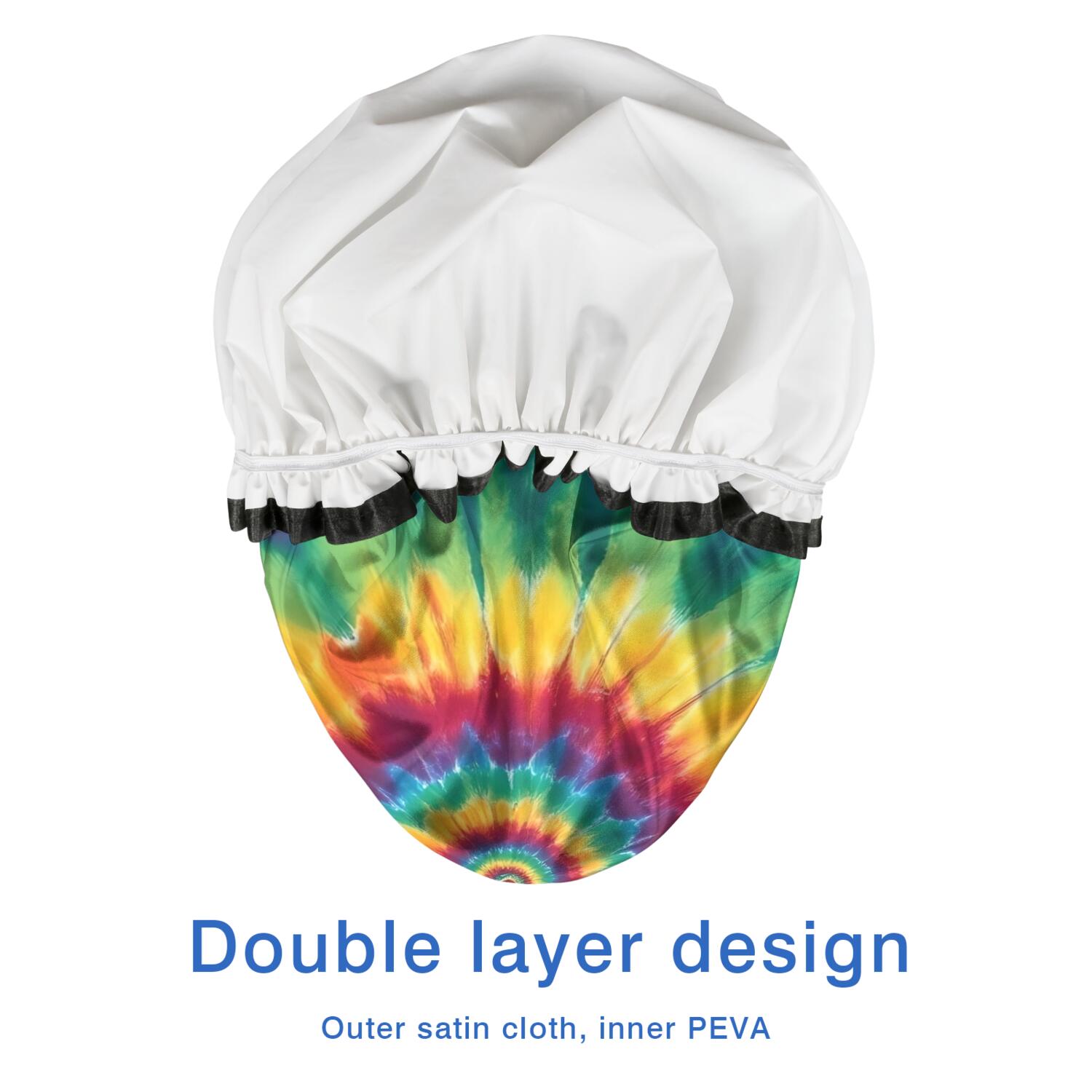 Shower Caps,Colorful Rainbow Tie Dye Spiral Pattern Waterproof Shower Cap for Women 4 Pieces,Double Reusable Hair Cover for Shower PEVA Elastic Stretch Hem