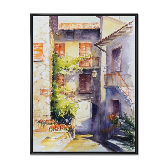 Designart 'Idyllic and Rustic Italian VIllage' Country Framed Canvas Wall Art Print