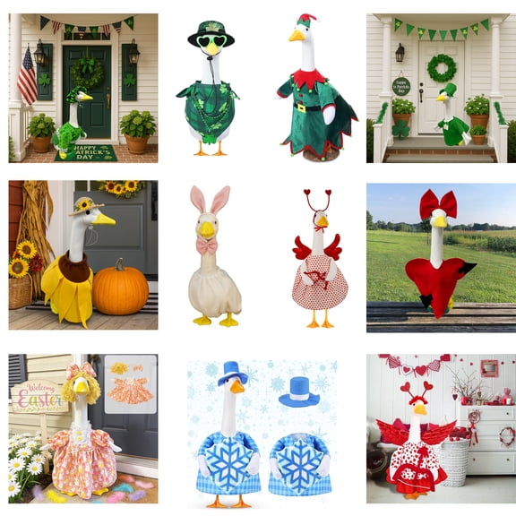 Rabbit-Patterned Porch Goose Outfit for Daily Holiday Halloween, Thanksgiving, Christmas, St. Patrick's Day, Easter, 4th of July Goose Outfits for Patio Yard Garden Decor, Porch Goose Decorations