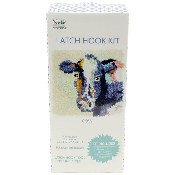 Needle Creations Latch Hook Kit 12"x12" Cow, 1 Piece