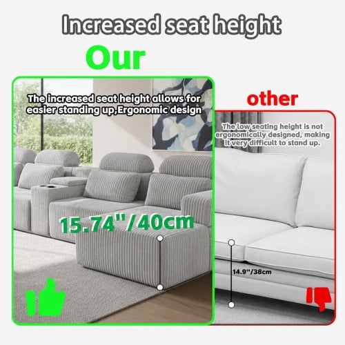 145.7 Inch Oversized U-Shaped Modular Sectional Sofa with Lounge Chaise, Cup Holders & Hidden Storage - Compression Sofa for Home Theater & Luxury Living Room, Gray