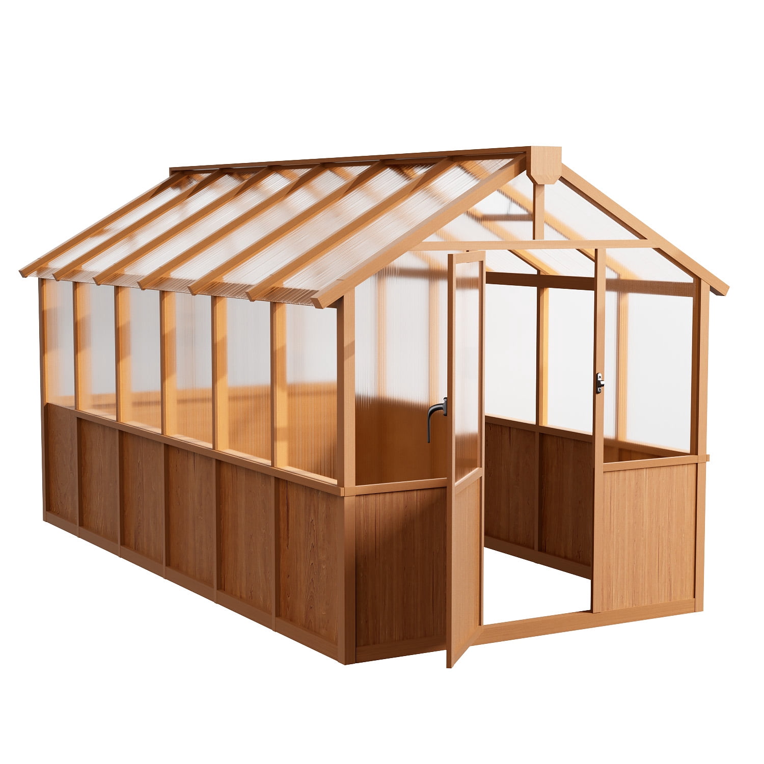 EASYHAWK 6 ft. x 12 ft. Wood Greenhouse for Outdoors, Polycarbonate Panel Wooden Walk-in Greenhouse Kit and Adjustable Roof Vent Backyard Garden,Patio