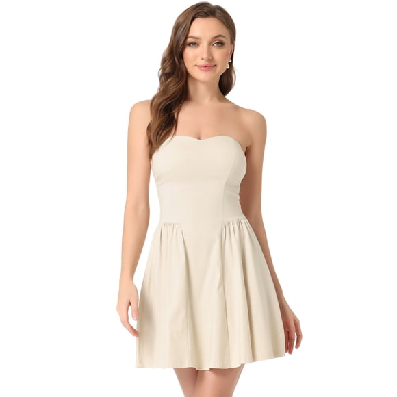 Disfraz de navidad Fiesde las mujeres sin tirantes con cremalleexpuessólido mini vestido de tubo acampanado Albaricoque M