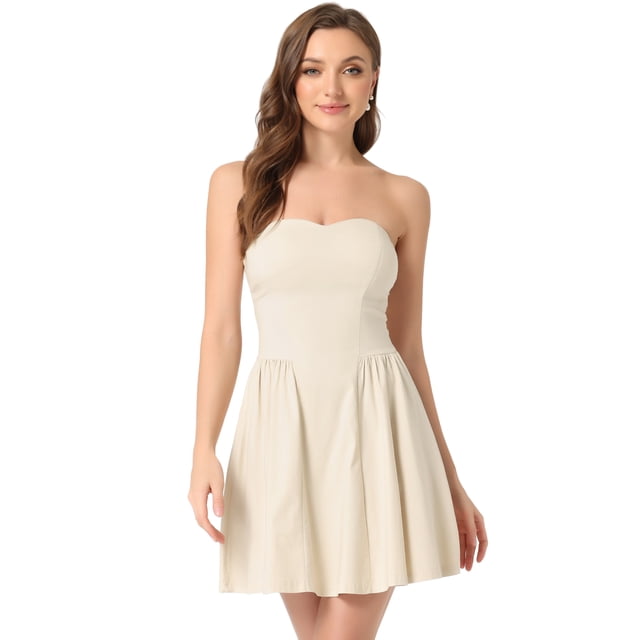 Disfraz de Navidad Allegra K Sin Tirantes Mini Vestido Tubo Acampanado Albaricoque XL