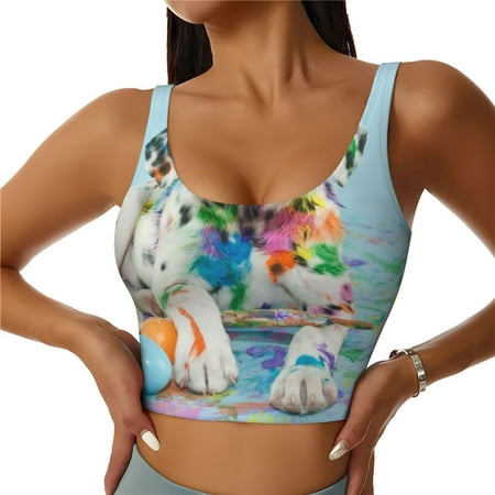 Jgfou A Funny Little Dalmatian Puppy Print Womens Sports Bra - Padded Workout Sports Bras Crop Tank Top