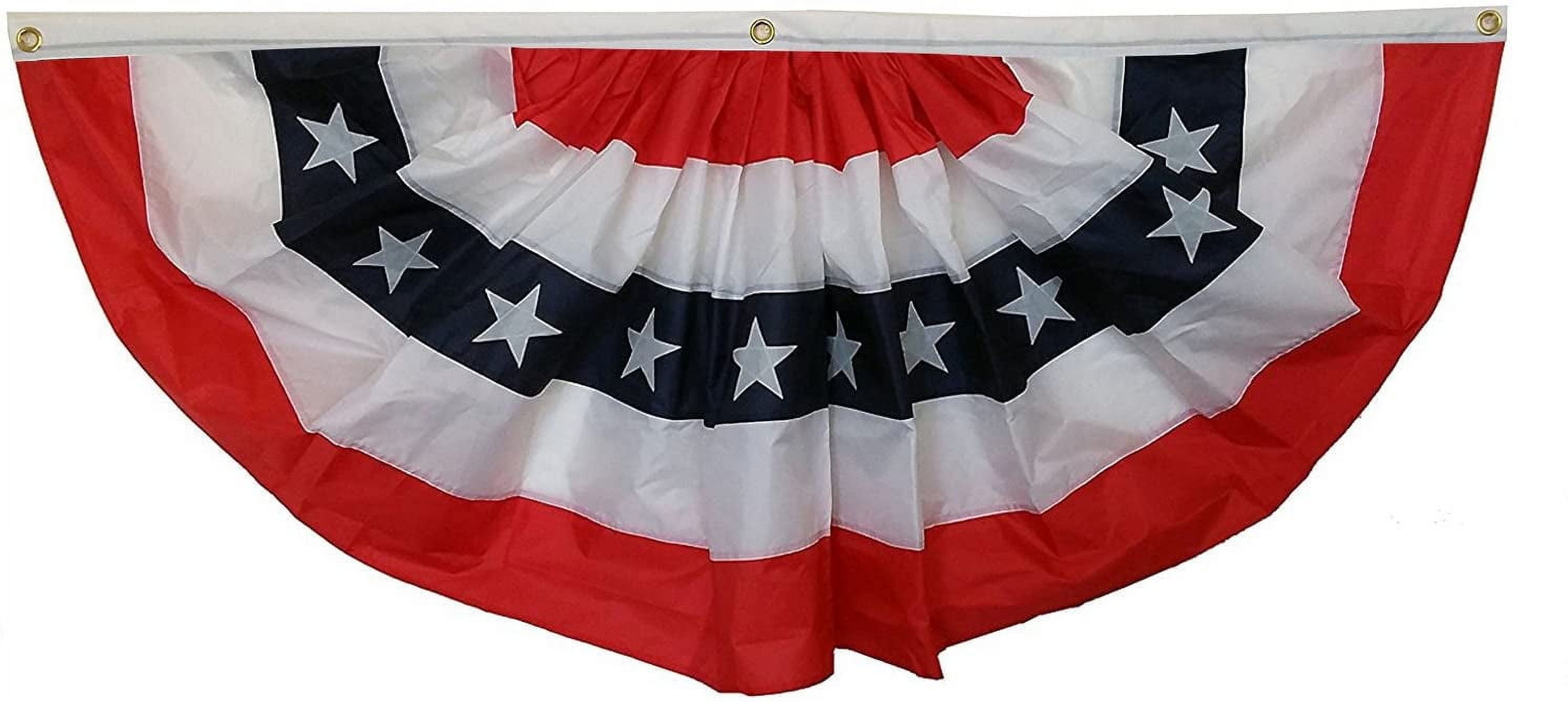 Patriotic Bunting Banner American Flag - 3' x 6' Pleated Fan Flag, 4th of July, USA, Red White Blue, President's Day, Memorial Day