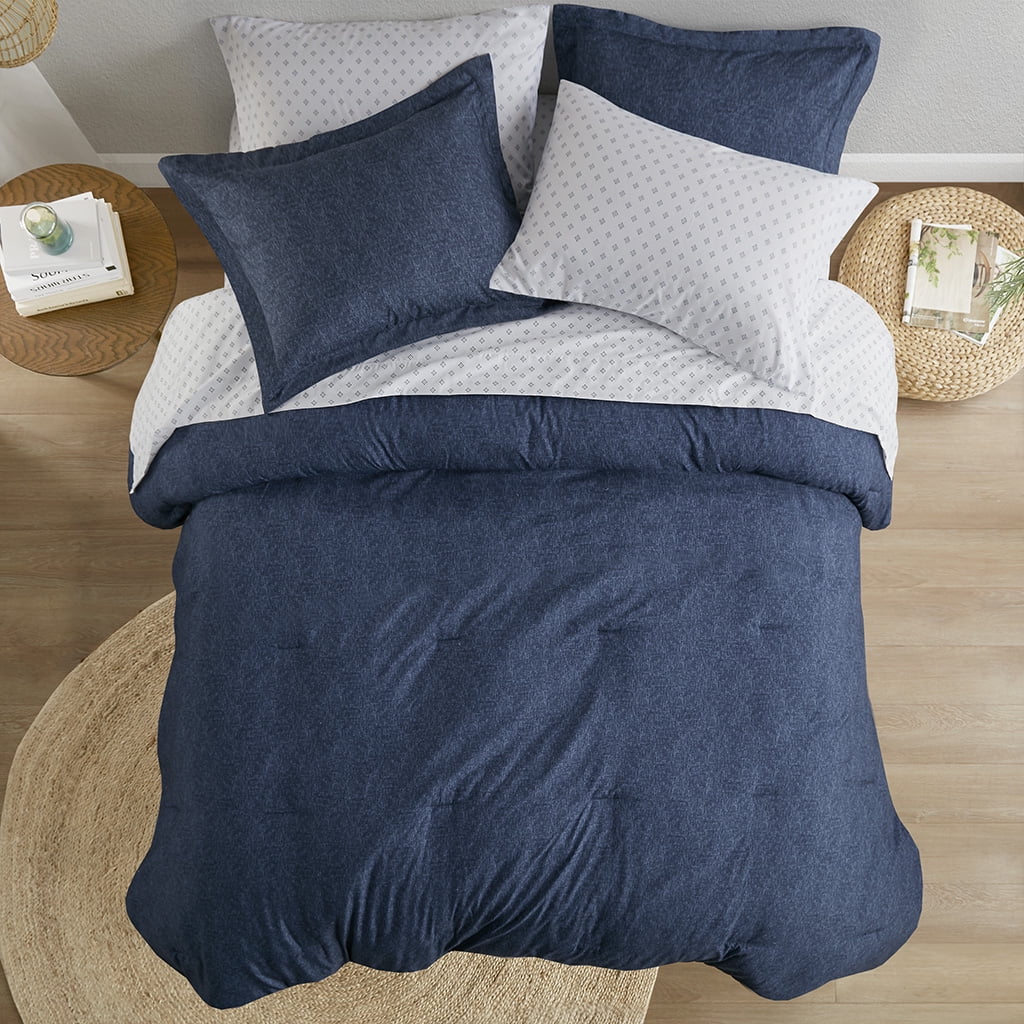 Regency Heights King Size Comforter Set, 7-Piece Reversible Bed in a Bag with Sheets, Navy