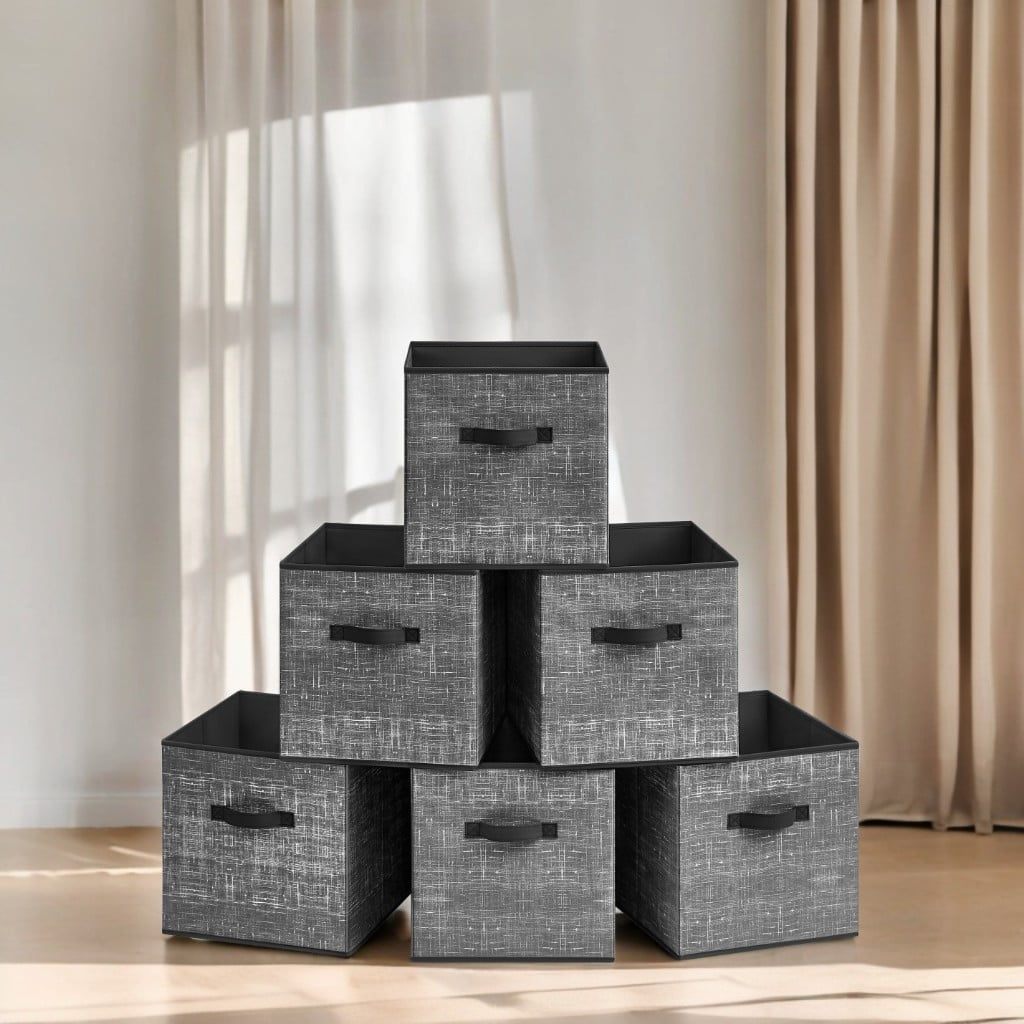 13" Storage Cube Bin 6 Foldable Fabric Storage Bin with Double Handles for Living Room Bedroom Office Black