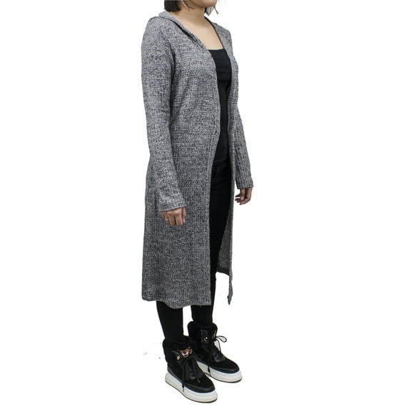 SAY Styles All Your Women Heather Knitted Soft Open Front Long Hooded Cardigan Sweater 2 Colors (Small, Grey)