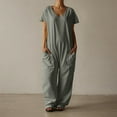 thumbnail image 2 of Women's V Neck Casual Jumpsuit Oversized Pocket Comfortable Loose Fit Solid Color Summer Outfit, 2 of 2