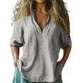 thumbnail image 4 of Knitted Long Sleeves Women Baggy Cotton Linen Tops Stylish Print Blouse For Women Plus Size Long Sleeve V Neck T Shirt,Gray Women Blending Shirts S, 4 of 4