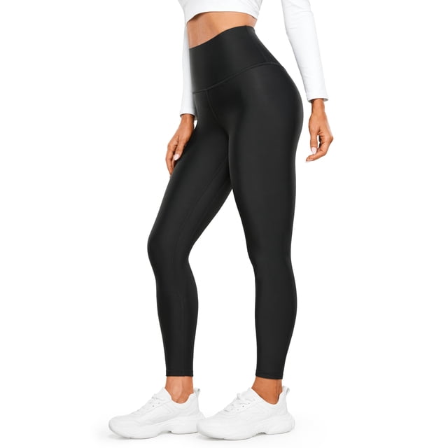 CRZ YOGA Leggings Pantalones de Cintura Alta para Mujer con Forro Polar de 25 Pulgadas Negro Chico