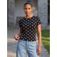 thumbnail image 1 of Camiseta de verano para mujer, estilo casual, corte ajustado, con estampado de lunares, cuello redondo y manga corta., 1 of 9