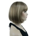 thumbnail image 3 of Short Bob Wig with Flat Bangs for Lady Women, Straight Synthenic Wigs for Cosplay Daily Party, 8 inch, Blonde Brown, 3 of 9