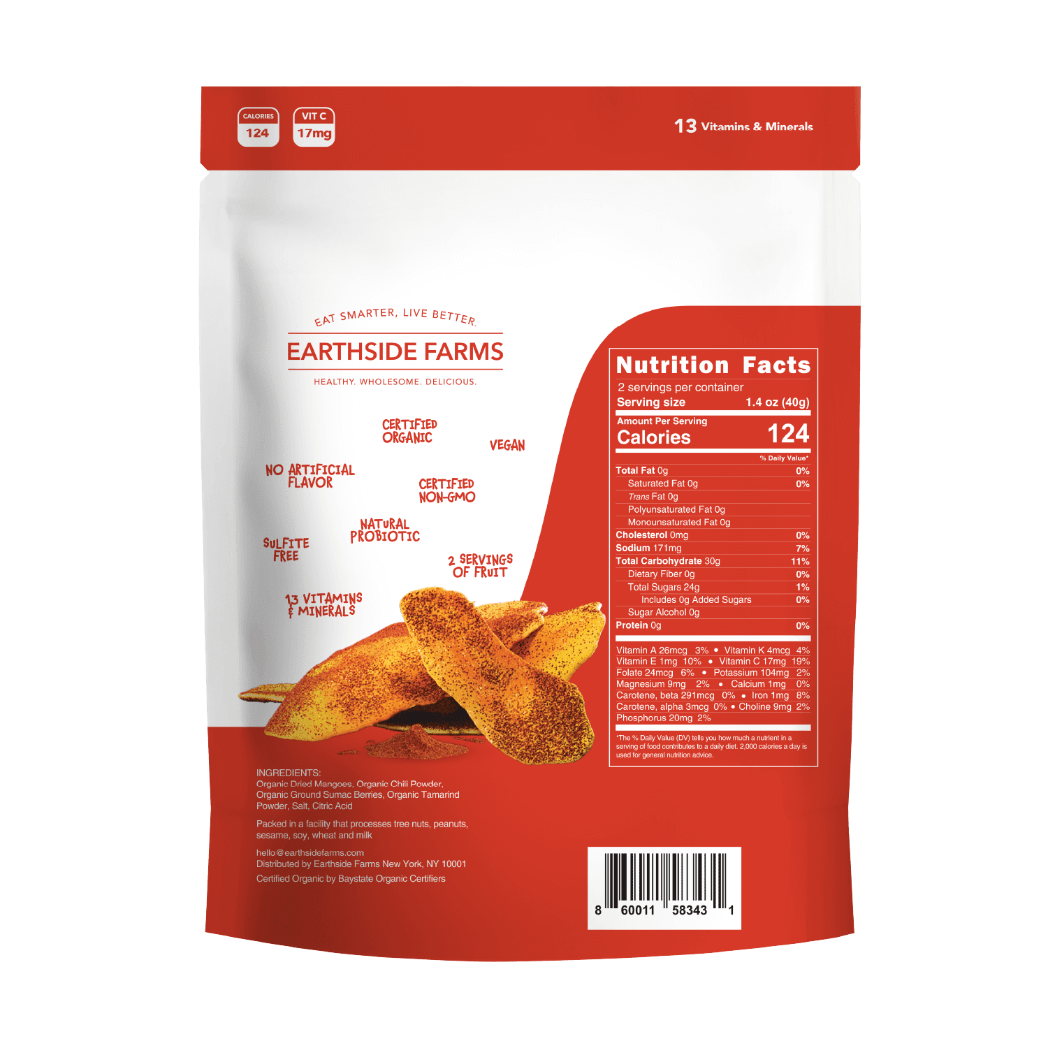Earthside Farms Lime Kick Dried Organic Mangoes, 6 Pack, 2.8oz