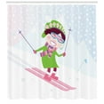 thumbnail image 3 of Kids Sports Shower Curtain, Skiing Girl on Snowy Hill Joy Smiling Child on Pink Ski Winter Hobby Cartoon, Fabric Bathroom Set with Hooks, 69W X 84L Inches Extra Long, Multicolor, by Ambesonne, 3 of 3