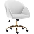thumbnail image 3 of Velvet Home Office Desk Chair with Gold Wheels, Cute Vanity Chair, Modern Swivel Desk Chair with Back, Height Adjustable Upholstered Tufted Computer Task Chair, Ivory, 3 of 14