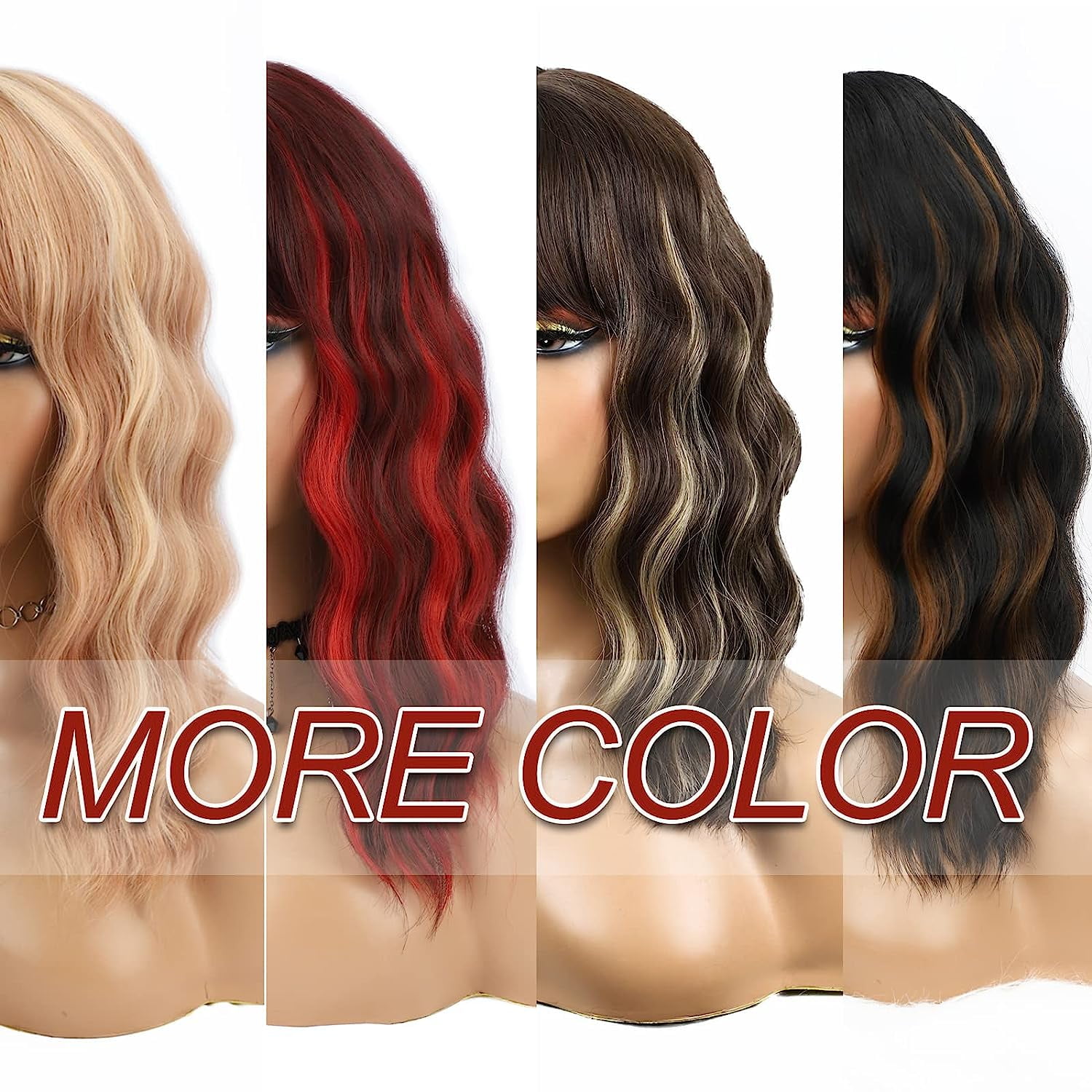 SUCS Short Black Mix Brown Wig with Bangs Short Brown Wavy Wig for Women Shoulder Length Brown Wig Synthetic Highlight Wavy Wig Heat Resistant Short Wavy Wigs for Daily Party Use