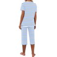 thumbnail image 5 of CLOISE Sleep Sets for Women 2-Piece Comfort Short Sleeve Sleepwear Tees and Comfortable Capri Pants with Pockets Loungewear Sets Soft Striped Printed Fashion Night Clothes, 5 of 7
