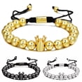 thumbnail image 3 of EOEMY Crown King Charm Beads Bracelet For Men Women 8mm Gold Beads Handmade Jewelry-Gold, 3 of 5