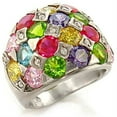thumbnail image 1 of Rhodium Brass Ring with AAA Grade CZ in Multi Color for Women Multi Color Stone Color Style 7X150 Size 9, 1 of 1