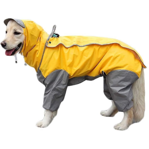 Impermeable amarillo para perros con capucha desmontable y cordón ajustable (10 tallas)