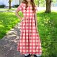 thumbnail image 4 of Ashirexll Summer Dresses for Teens, Girls Dresses, Girls Summer Dress with Pockets Fashion Plaid Short Sleeve Round Neck Long Dress for Children 4-14, 4 of 7