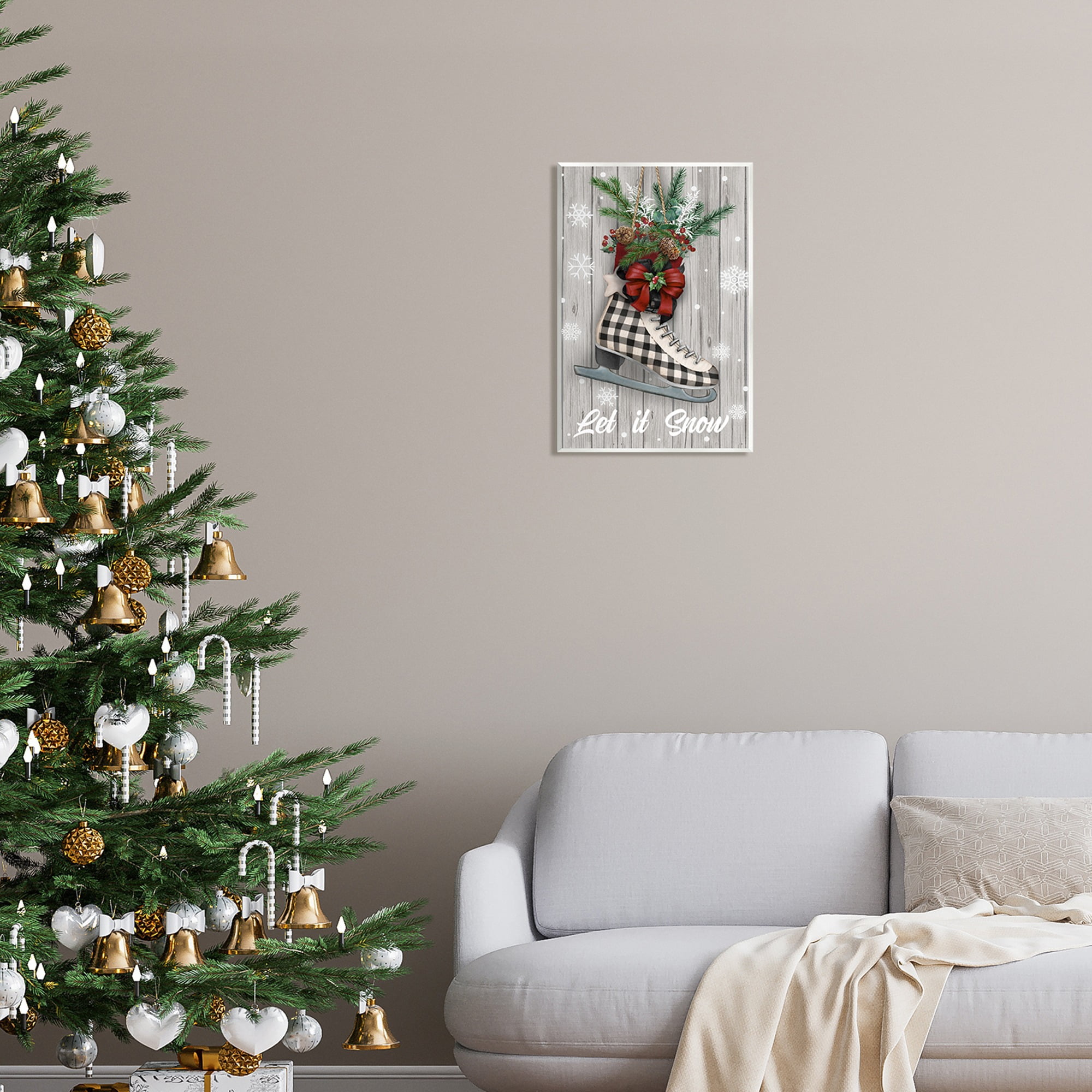 Stupell Industries Let it Snow Ice Skate Holiday Painting Unframed Art Print Wall Art, 13 x 19