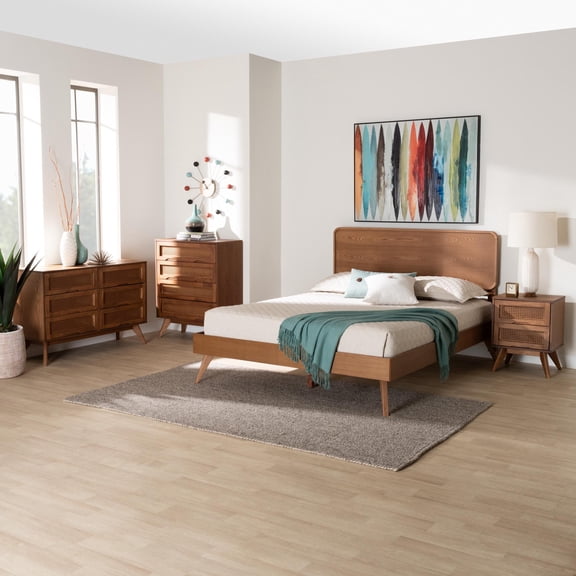 Baxton Studio Demeter Mid-Century Bedroom Set, 4-Piece, Walnut Brown