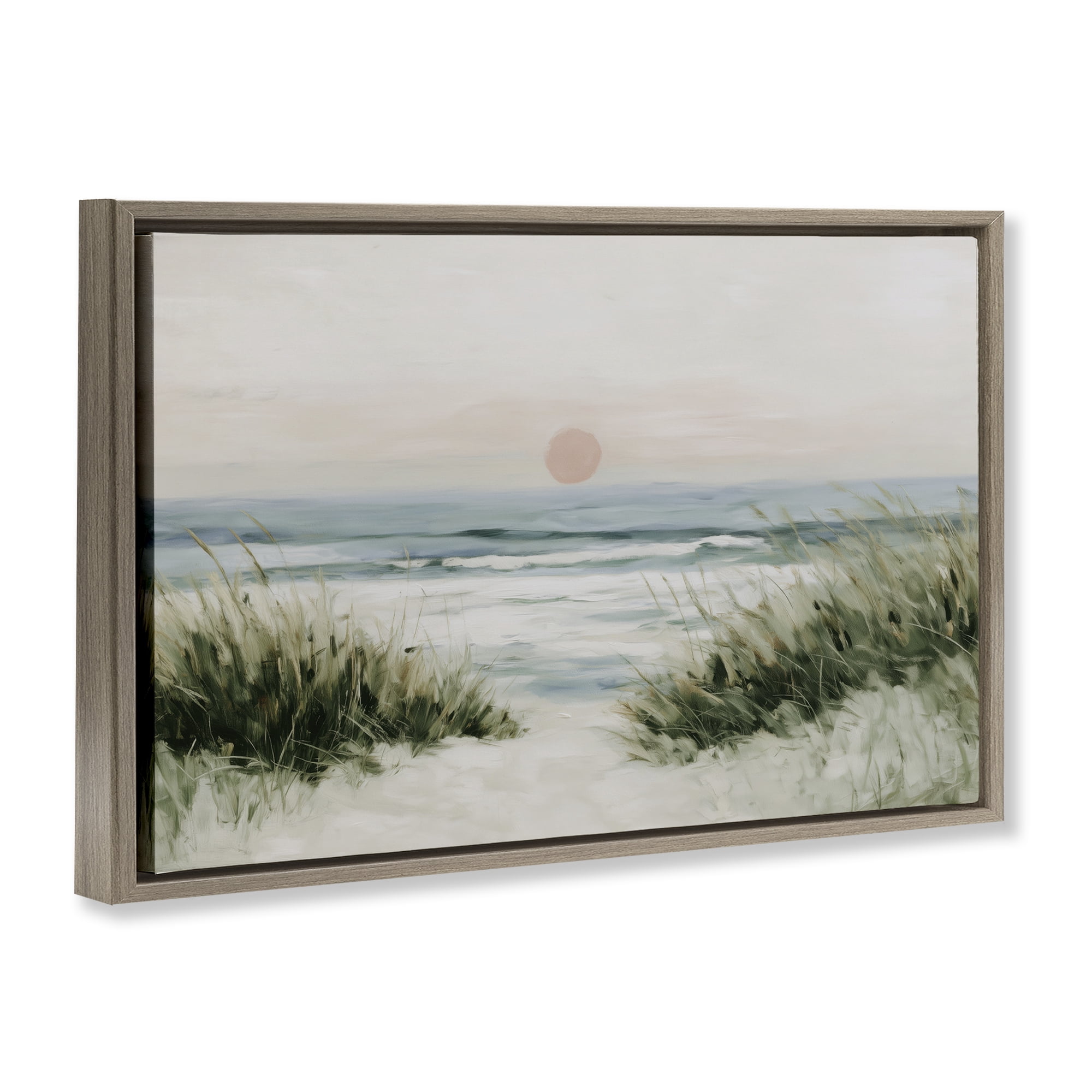 Stupell Industries Coastal Dunes with Wild Beach Grass Brown Framed Floater Canvas Wall Art, design by Chromatic Storm Studio