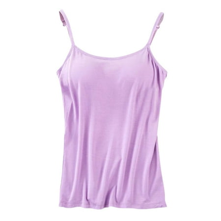 

Big Clearance! Women Home Camisole Padded Double Layer Wire Free Adjustable Straps Solid Breathable Soft Fitness Bra Purple M