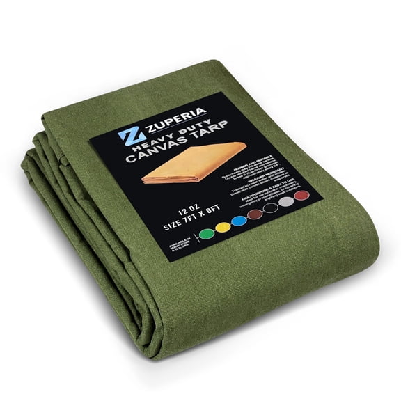Zuperia (7` x 9`ft - Pack of 1) Heavy Duty Canvas Tarp with Rustproof Grommets, Olive Green