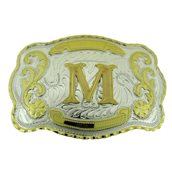 Initial M Belt Buckle American US Alphabet Monogram Letter Vintage Metal Rodeo