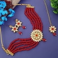 thumbnail image 2 of Efulgenz Indian Jewelry for Women Red Faux Pearl Beaded Choker Necklace Earrings Maang Tikka Wedding Party Crystal Rhinestone Multi Layered Necklace Maangtikka and Dangle Drop Earrings Jewelry Set, 2 of 6