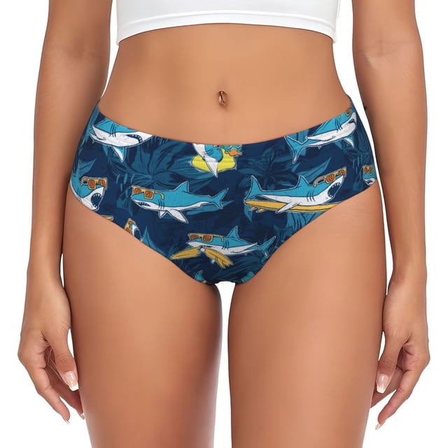 Balery Cartoon Surfer Sharks Ropa Interior de Algodón para Mujer con Dibujo – Braguitas Cómodas y Elásticas, Estilo Clásico-Small
